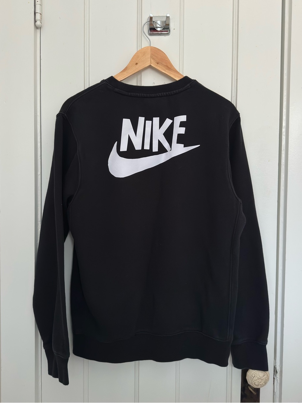 Nike Black Crewneck Sweatshirt with White Swoosh and Wordmark
